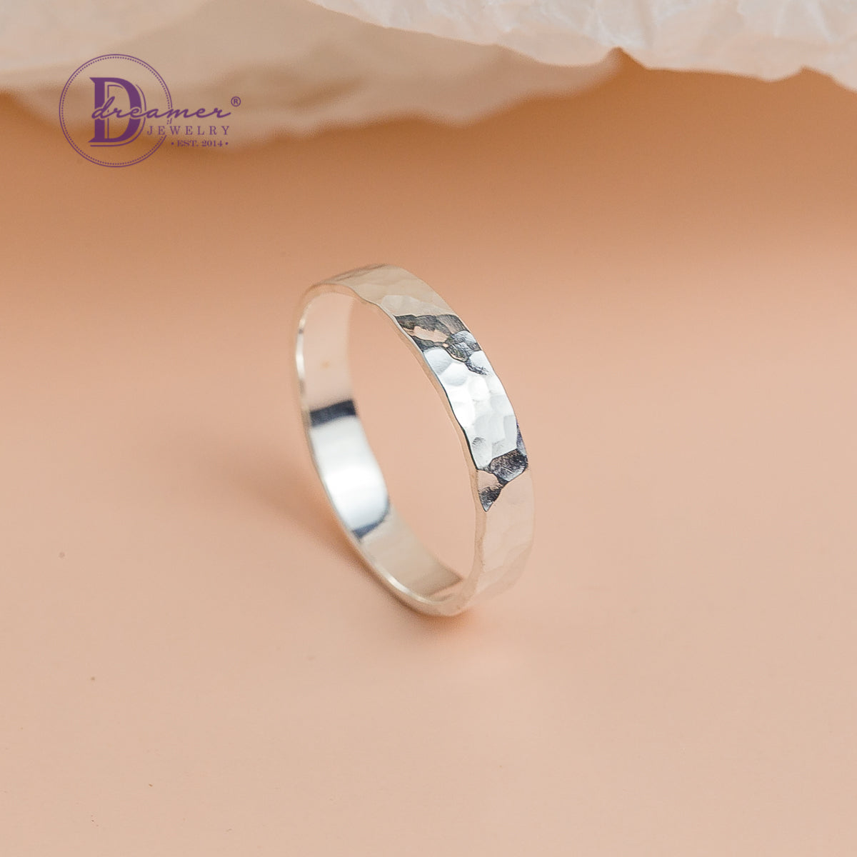 Nhẫn Bản Minimal Handmade Hammered Sterling Silver Ring Band (Round Texture) - 1926NT