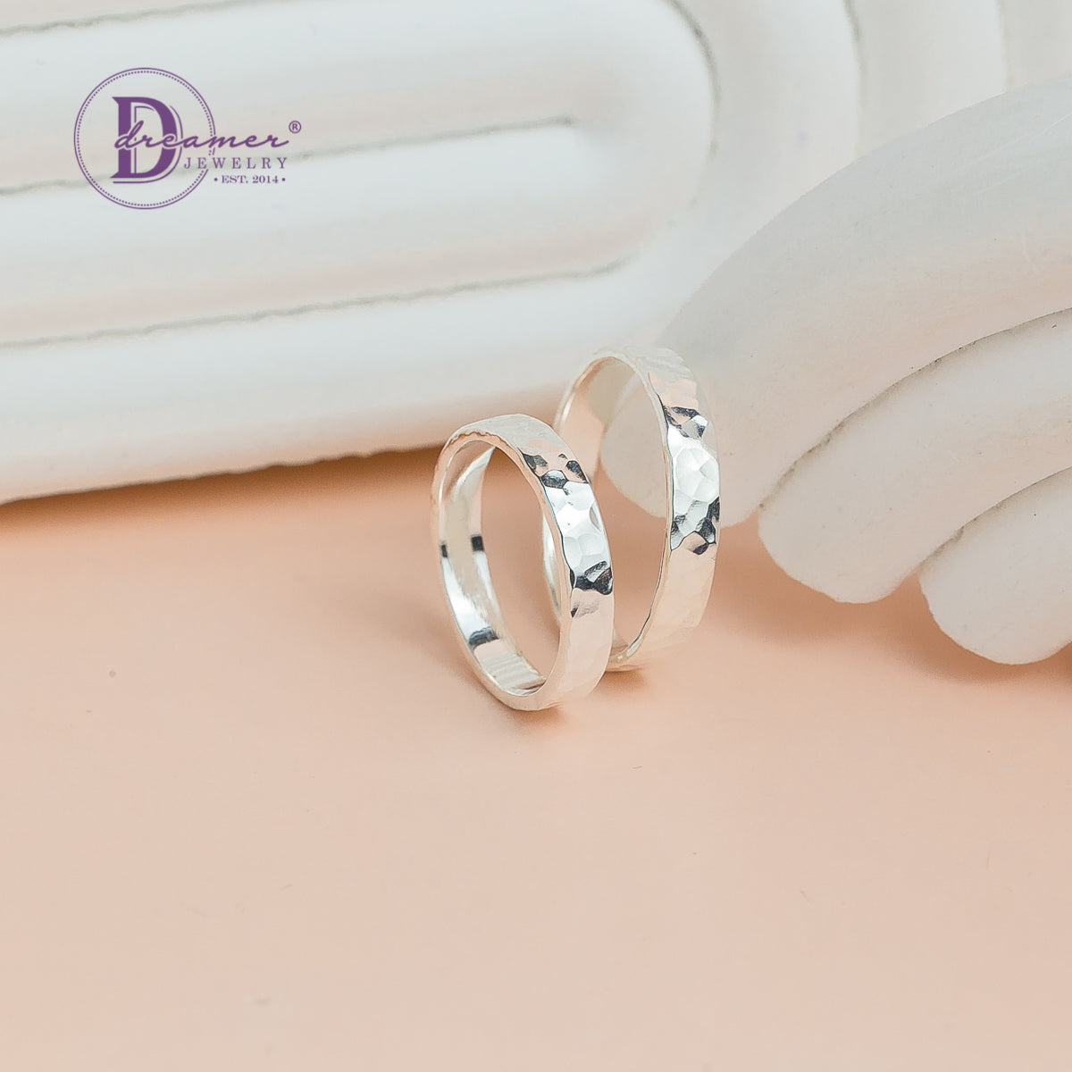 Nhẫn Bản Minimal Handmade Hammered Sterling Silver Ring Band (Round Texture) - 1926NT