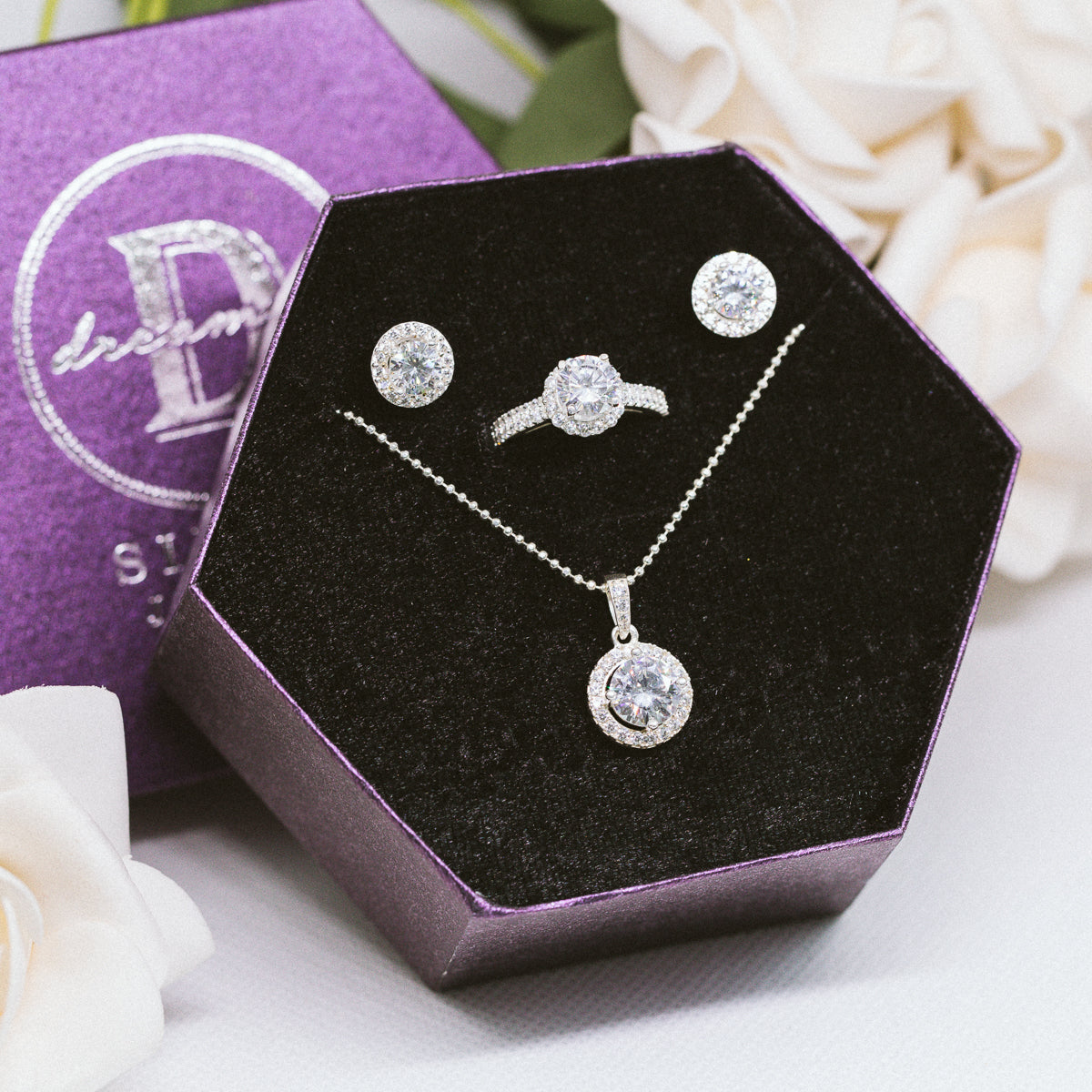 [Women's Day Gift] Bộ Trang Sức Bạc Cao Cấp 925 - Quà 20.10 - Bộ Diamond Button Lớn