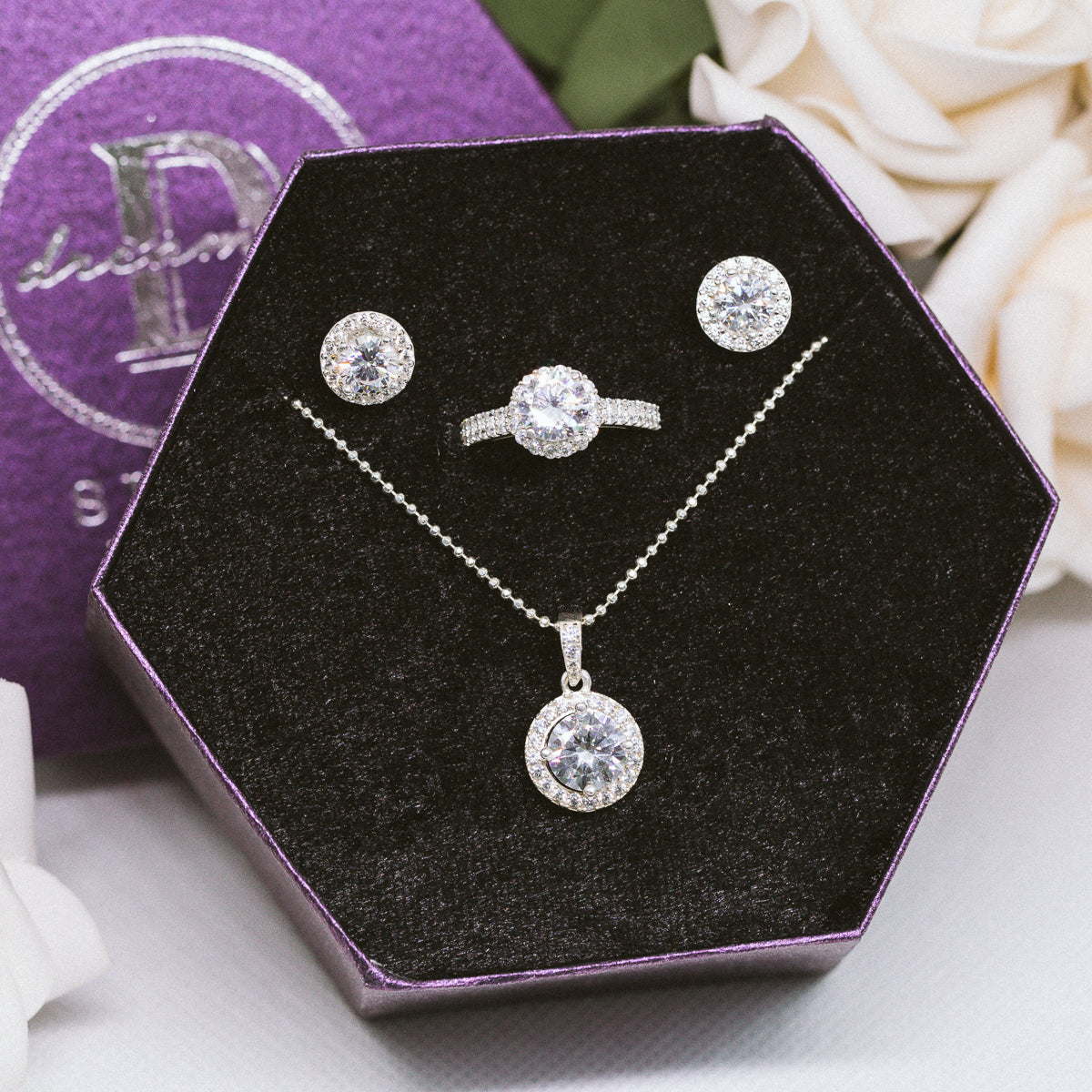 [Women's Day Gift] Bộ Trang Sức Bạc Cao Cấp 925 - Quà 20.10 - Bộ Diamond Button Lớn