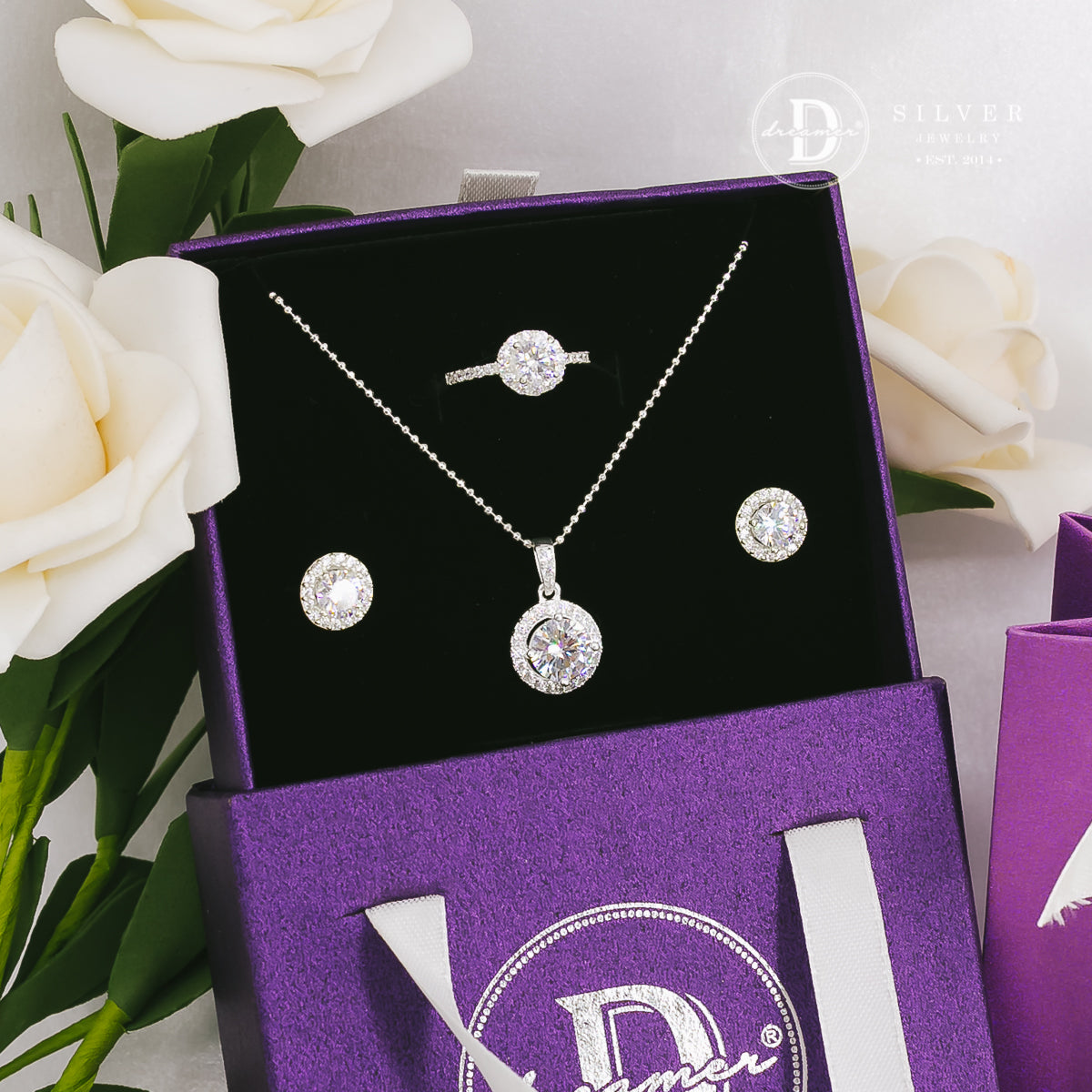 [Women's Day Gift] Bộ Trang Sức Bạc Cao Cấp 925 - Quà 20.10 - Bộ Diamond Button Lớn
