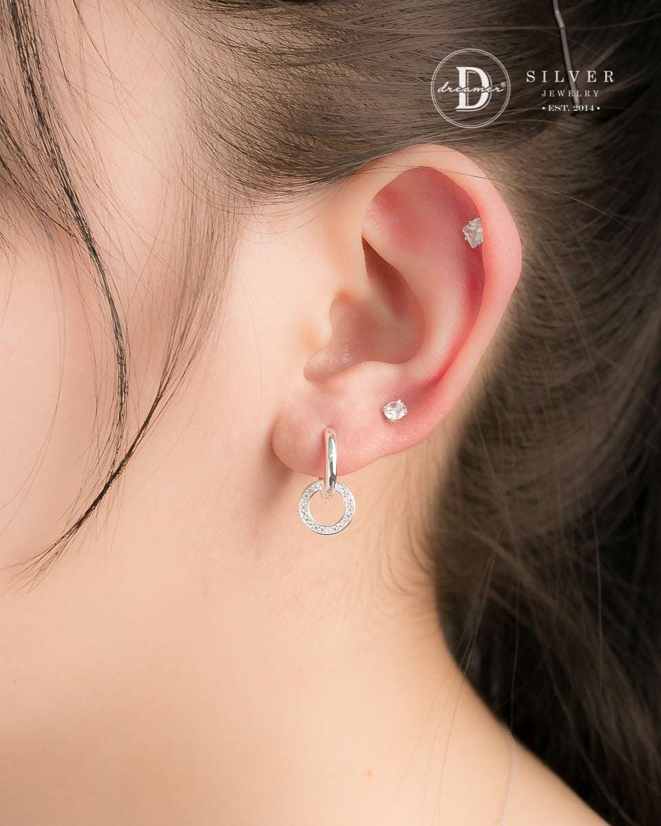 Bông Tai Khoen Tròn Đính Đá - Sparkling Halo Sterling Silver Hoops Earrings - 3256BTK