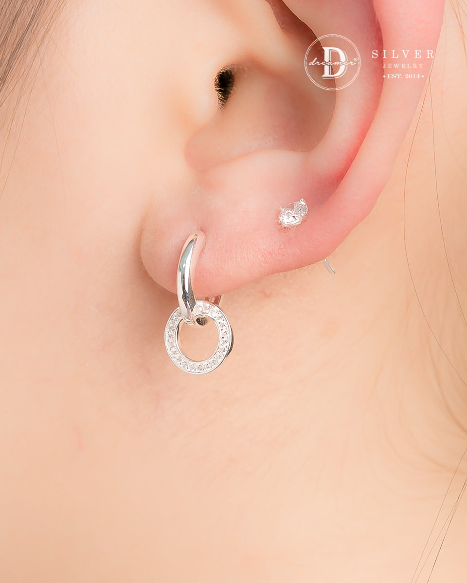 Bông Tai Khoen Tròn Đính Đá - Sparkling Halo Sterling Silver Hoops Earrings - 3256BTK