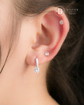 Bông Tai Khoen Khoen Chữ Nhật 10mm Đá CZ 6li - Square Silver Hoops CZ Stone 3249BTK