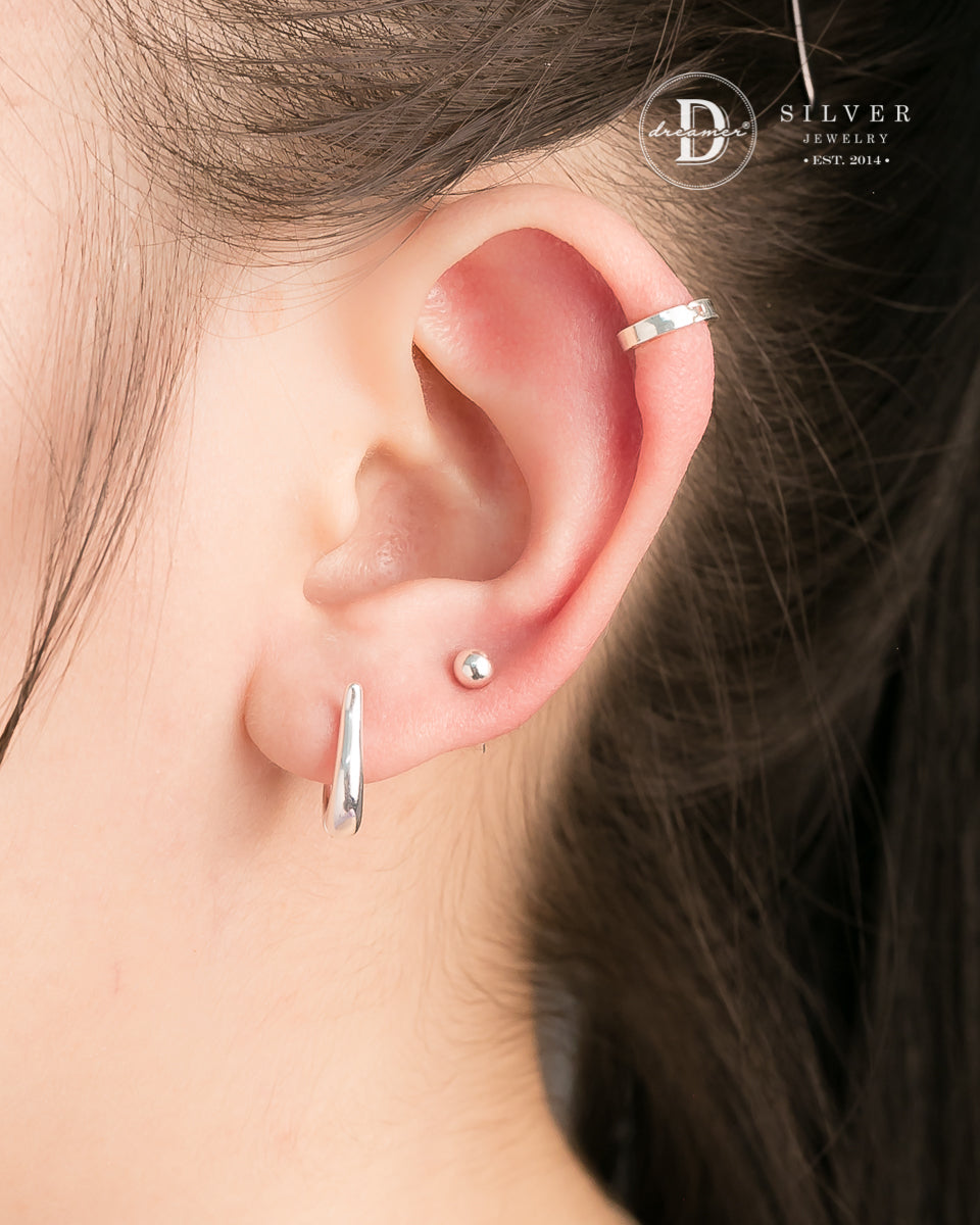 Bông Tai Khoen Dày U Oval - Minimal Balloon Oval Silver Hoops 3246BTK