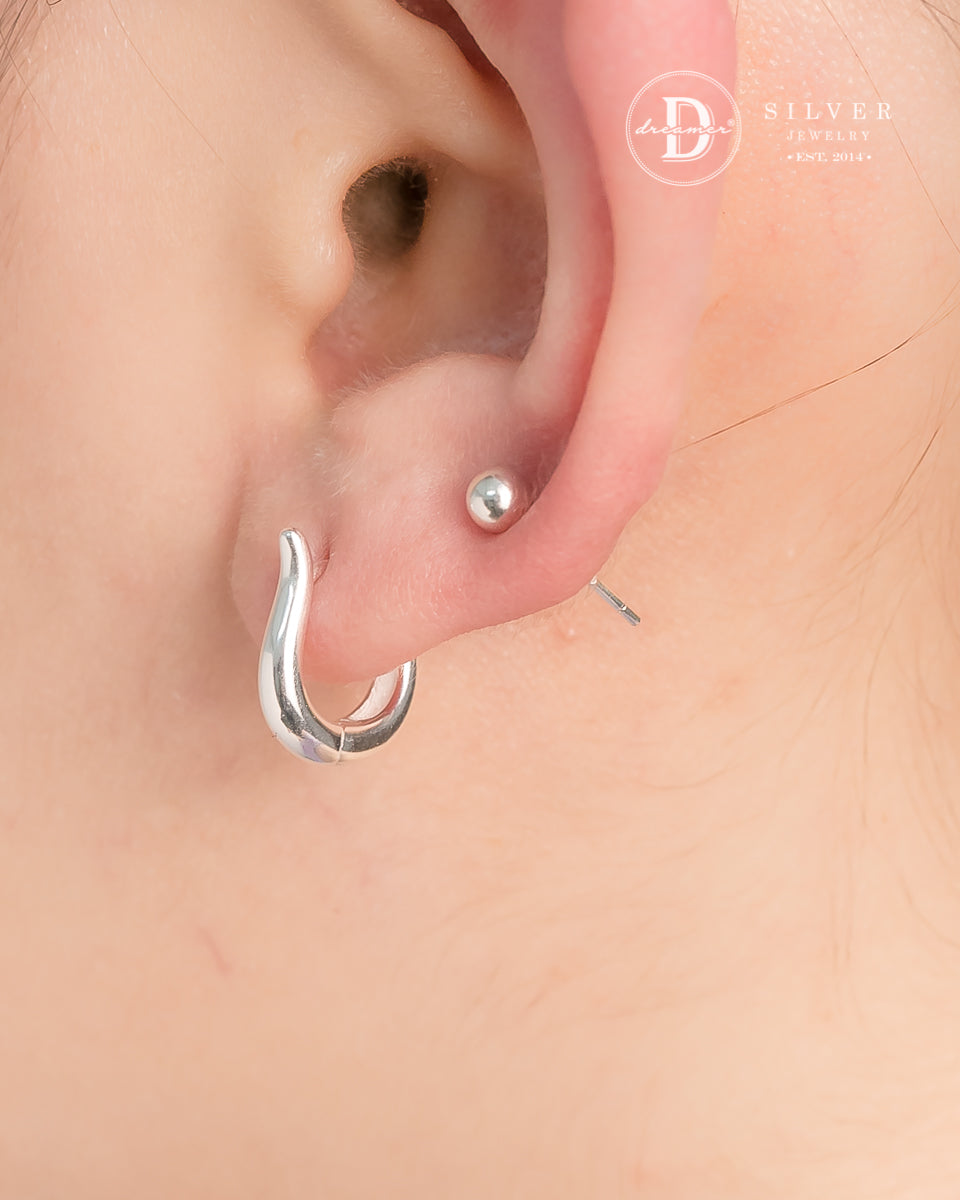 Bông Tai Khoen Dày U Oval - Minimal Balloon Oval Silver Hoops 3246BTK