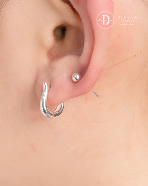 Bông Tai Khoen Dày U Oval - Minimal Balloon Oval Silver Hoops 3246BTK