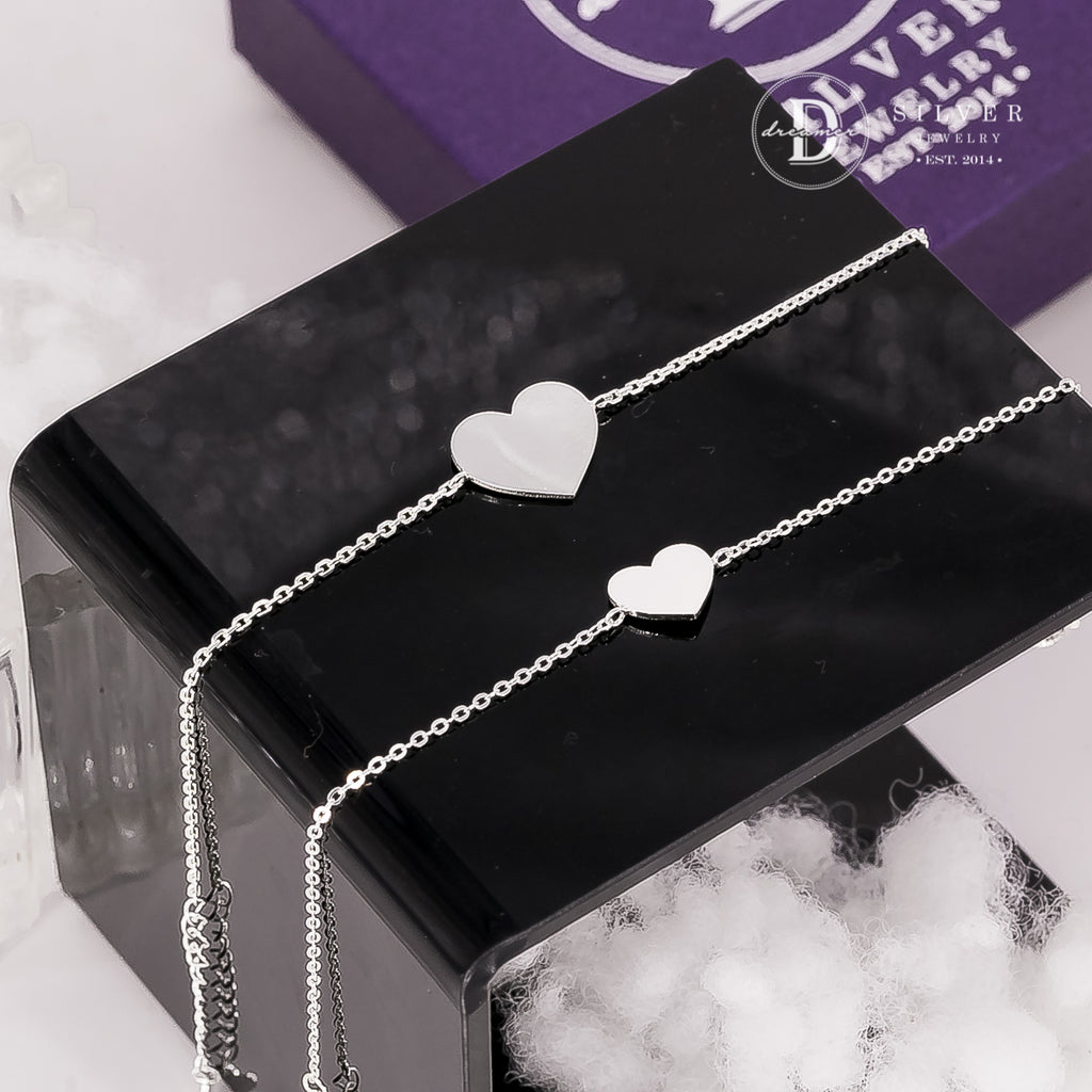 Lắc Tay Trái Tim Bạc 925 - Khắc Chữ Theo Ý Thích - Engravable Heart Bracelet Sterling Silver - 220VTT