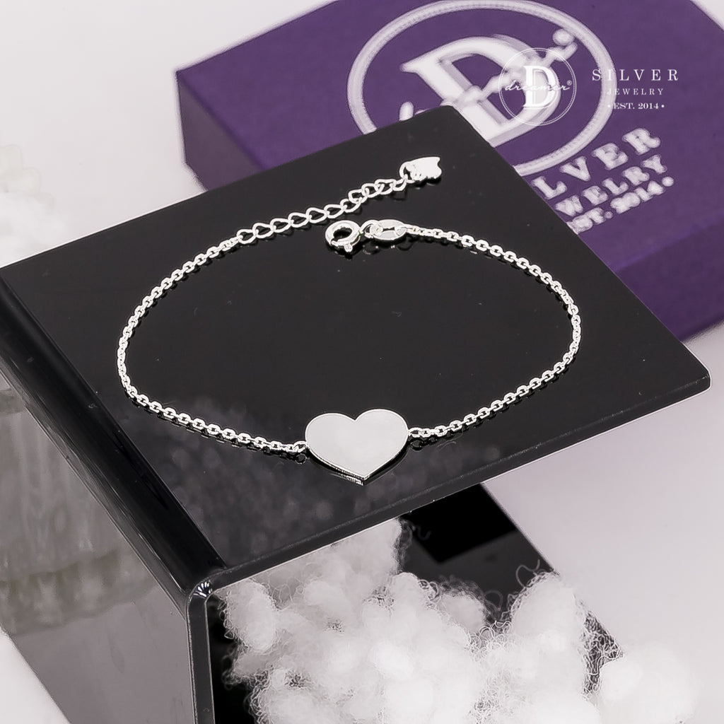Lắc Tay Trái Tim Bạc 925 - Khắc Chữ Theo Ý Thích - Engravable Heart Bracelet Sterling Silver - 220VTT