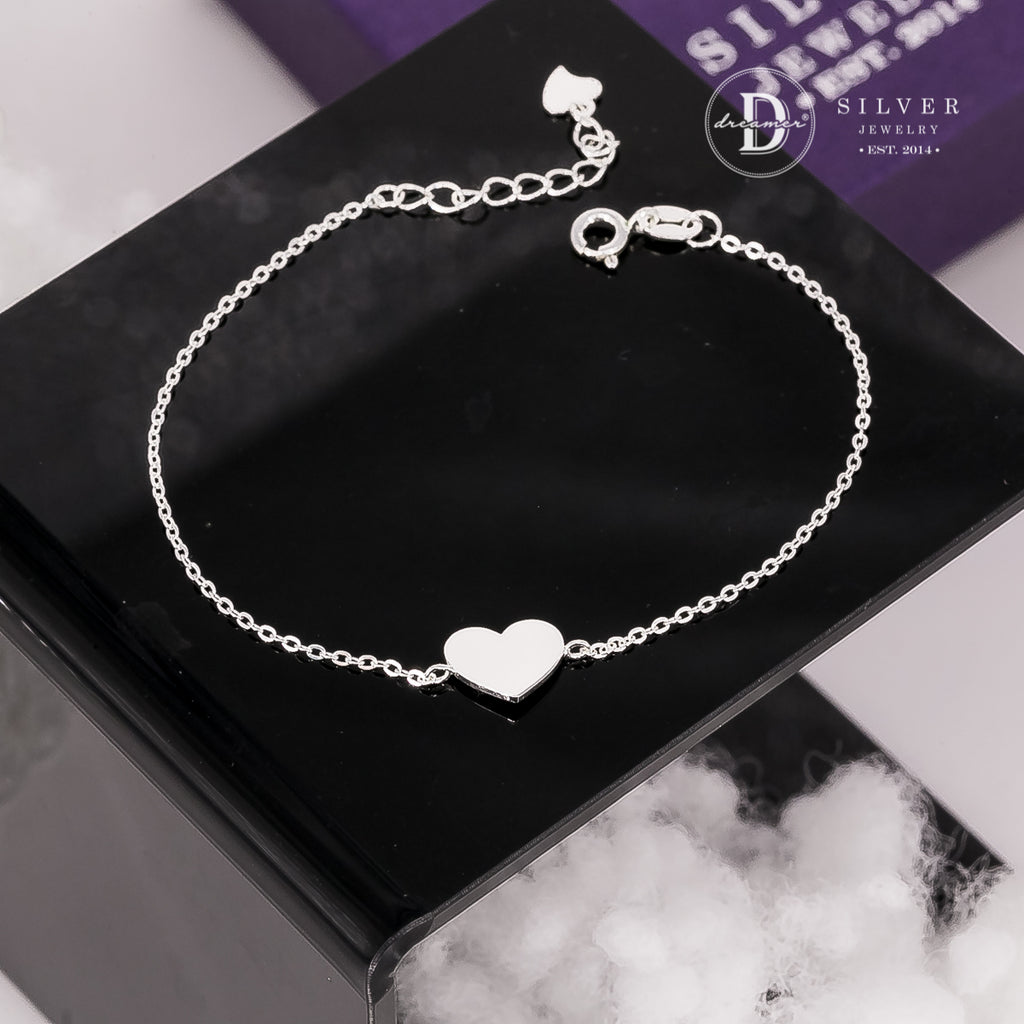 Lắc Tay Trái Tim Bạc 925 - Khắc Chữ Theo Ý Thích - Engravable Heart Bracelet Sterling Silver - 220VTT