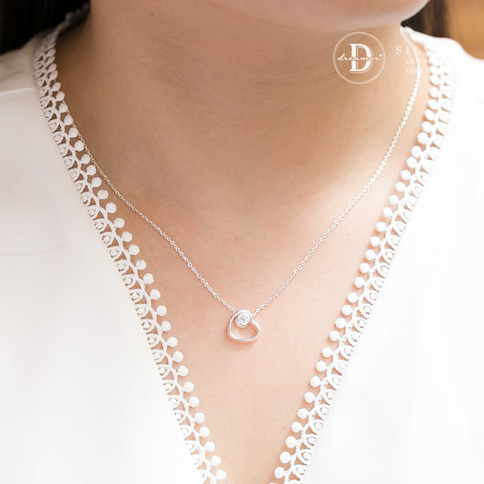 Dây Chuyền Trái Tim - Heart Line & 1 Stone Silver Necklace 1110DCH