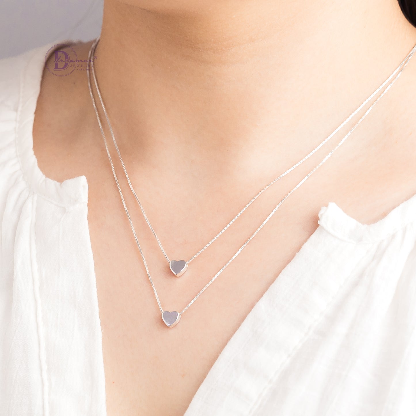 Dây Chuyền Trái Tim Trơn Kiểu 2 Dây - Layer Double Basic Heart Silver Necklace 159DCT