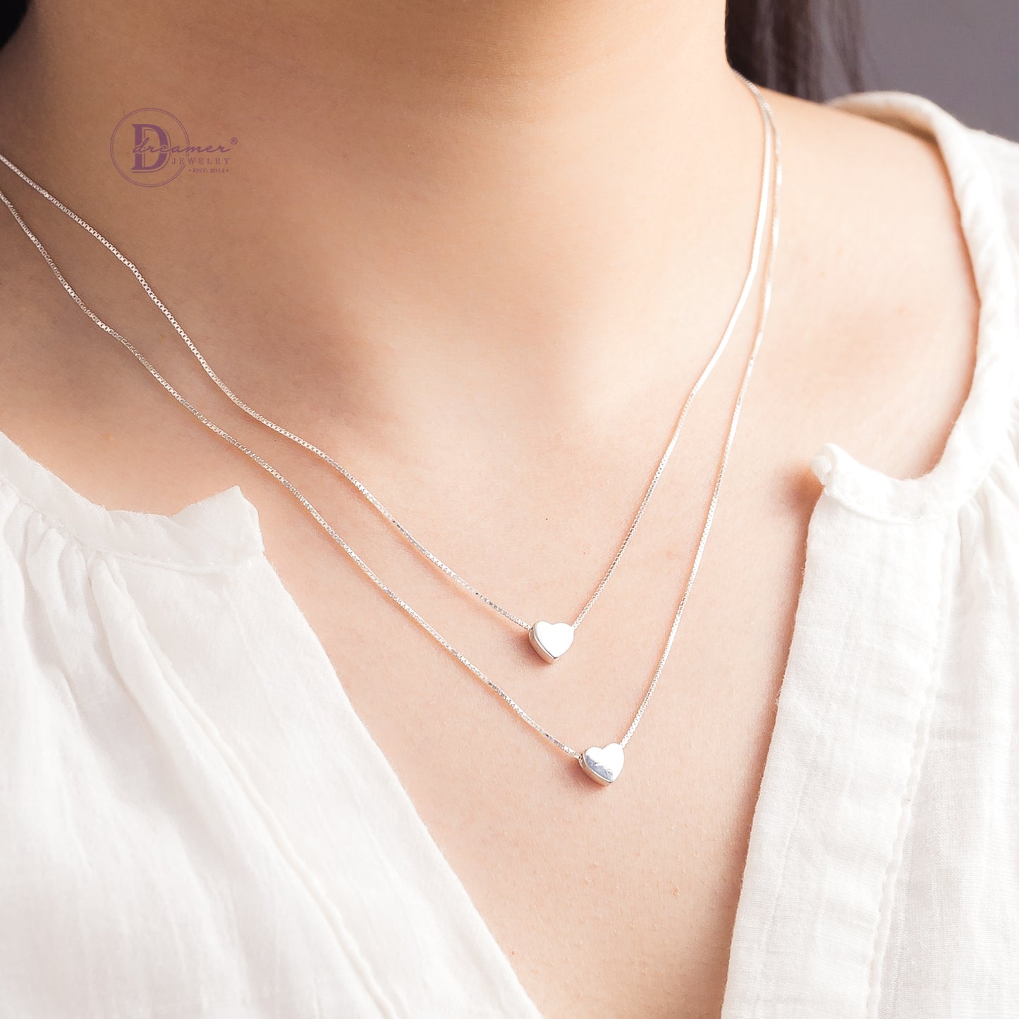 Dây Chuyền Trái Tim Trơn Kiểu 2 Dây - Layer Double Basic Heart Silver Necklace 159DCT